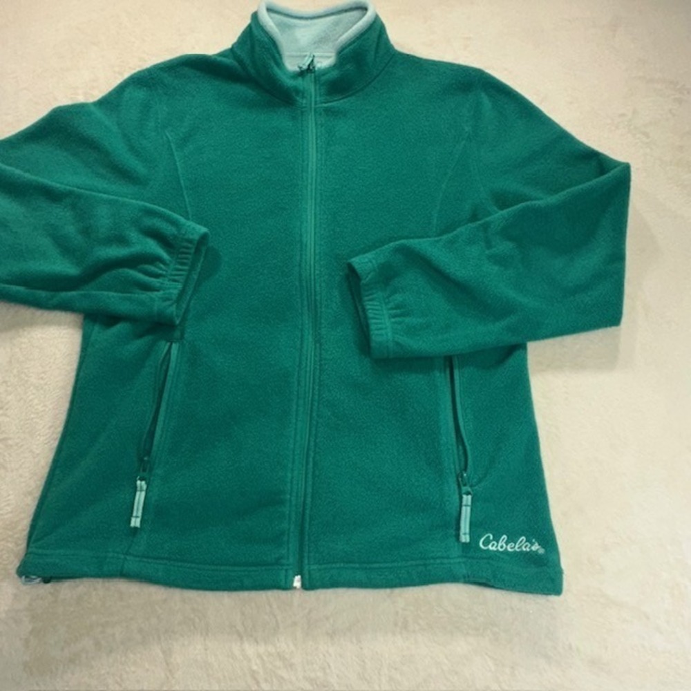 Cabelas Womens Full Zip Fleece Jacket Teal Green Mock Neck Size M 973286